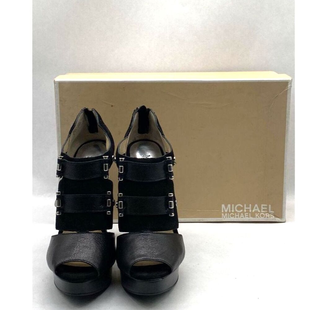 Michael Michael Kors Back Zipper Black Strappy Stiletto Heels - Size 7